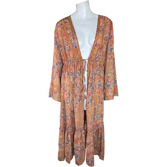 Jessica Simpson Boho Paisley Top L Orange Pink Blue Peasant Style NWOT - Picture 1 of 14